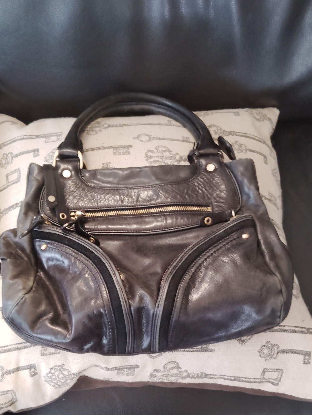 Cole Haan Black Leather Shoulder Bag with Gold Accents